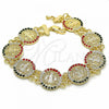 Oro Laminado Fancy Bracelet, Gold Filled Style San Benito Design, with Multicolor Crystal, Polished, Golden Finish, 03.351.0063.1.08
