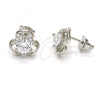Sterling Silver Stud Earring, with White Cubic Zirconia and White Micro Pave, Polished, Rhodium Finish, 02.285.0018