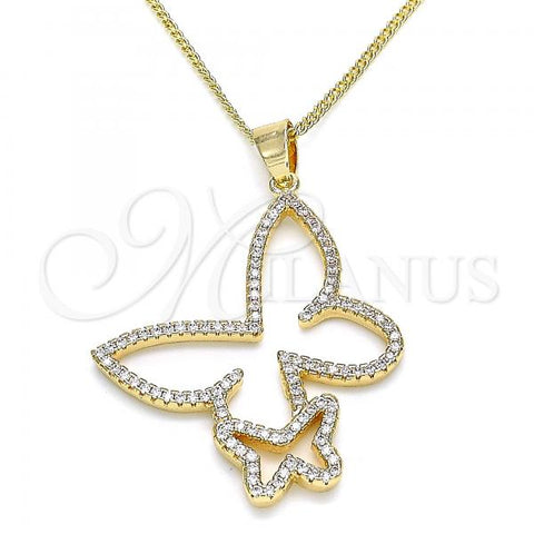 Oro Laminado Pendant Necklace, Gold Filled Style Butterfly Design, with White Micro Pave, Polished, Golden Finish, 04.156.0241.20