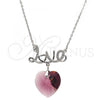 Rhodium Plated Pendant Necklace, Heart and Love Design, with Amethyst Swarovski Crystals and White Micro Pave, Polished, Rhodium Finish, 04.239.0029.2.16