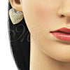 Oro Laminado Stud Earring, Gold Filled Style Heart and Hollow Design, Diamond Cutting Finish, Golden Finish, 02.411.0041