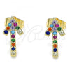 Oro Laminado Stud Earring, Gold Filled Style with Multicolor Cubic Zirconia, Polished, Golden Finish, 02.210.0446.1