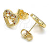 Oro Laminado Stud Earring, Gold Filled Style Heart and Love Design, with Garnet and White Micro Pave, Polished, Golden Finish, 02.156.0389.1