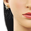 Oro Laminado Stud Earring, Gold Filled Style Star and Baguette Design, with White Cubic Zirconia and White Micro Pave, Polished, Golden Finish, 02.213.0826