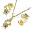Oro Laminado Earring and Pendant Adult Set, Gold Filled Style Little Girl Design, with Multicolor Micro Pave, Polished, Golden Finish, 10.210.0151.1