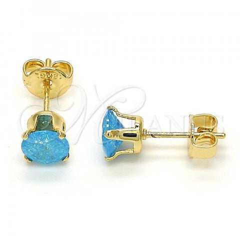 Oro Laminado Stud Earring, Gold Filled Style with Blue Topaz Cubic Zirconia, Polished, Golden Finish, 5.128.111