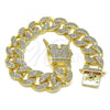 Oro Laminado Basic Bracelet, Gold Filled Style Miami Cuban Design, with White Micro Pave, Polished, Golden Finish, 04.284.0058.08