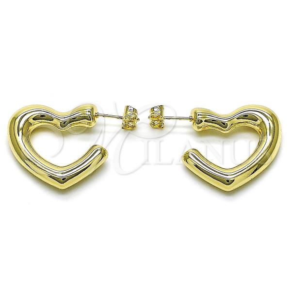 Oro Laminado Medium Hoop, Gold Filled Style Heart and Hollow Design, Polished, Golden Finish, 02.428.0047.25