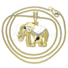 Oro Laminado Pendant Necklace, Gold Filled Style Elephant Design, with White and Black Crystal, White Enamel Finish, Golden Finish, 04.380.0025.3.20