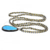 Stainless Steel Pendant Necklace, Teardrop Design, with Dark Brown Crystal and Blue Topaz Opal, Polished, Steel Finish, 04.232.0007.31