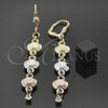 Oro Laminado Long Earring, Gold Filled Style with White Cubic Zirconia, Polished, Tricolor, 5.091.013