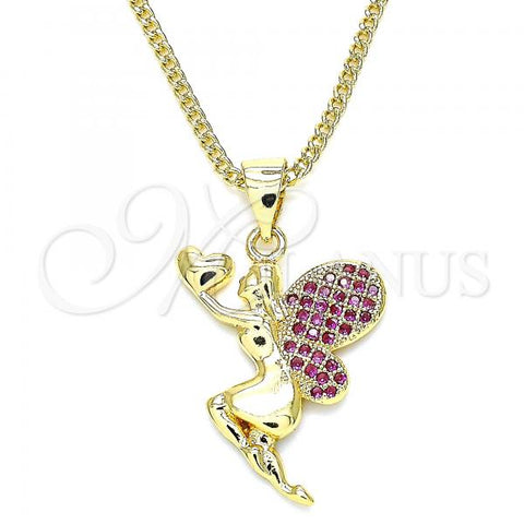 Oro Laminado Pendant Necklace, Gold Filled Style Angel and Heart Design, with Ruby Micro Pave, Polished, Golden Finish, 04.156.0322.1.20