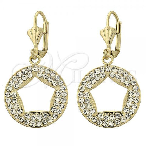 Oro Laminado Dangle Earring, Gold Filled Style with White Crystal, Polished, Golden Finish, 02.59.0021