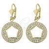 Oro Laminado Dangle Earring, Gold Filled Style with White Crystal, Polished, Golden Finish, 02.59.0021