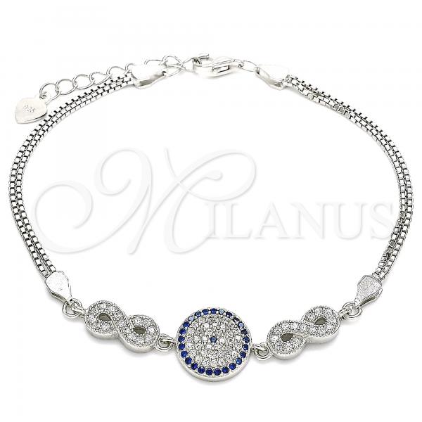Sterling Silver Fancy Bracelet, Infinite Design, with Sapphire Blue and White Micro Pave, Polished, Rhodium Finish, 03.286.0028.07