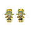 Oro Laminado Stud Earring, Gold Filled Style Little Girl Design, with Multicolor Micro Pave, Polished, Golden Finish, 02.341.0033