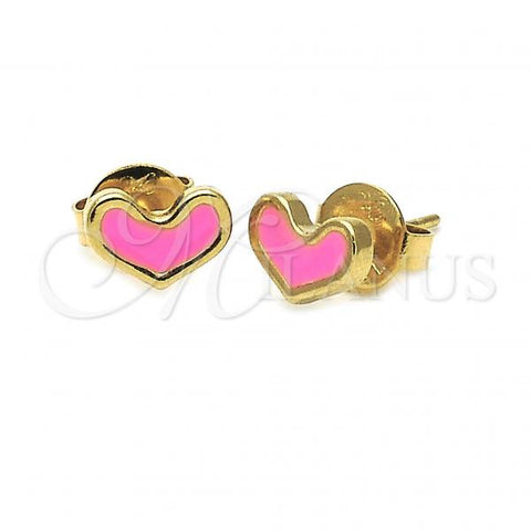 Oro Laminado Stud Earring, Gold Filled Style Heart Design, Pink Enamel Finish, Golden Finish, 02.64.0252 *PROMO*