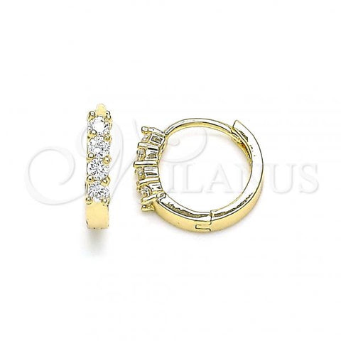 Oro Laminado Huggie Hoop, Gold Filled Style with White Cubic Zirconia, Polished, Golden Finish, 02.210.0604.12