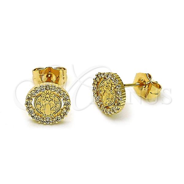 Oro Laminado Stud Earring, Gold Filled Style San Benito Design, with White Cubic Zirconia, Polished, Golden Finish, 02.60.0171