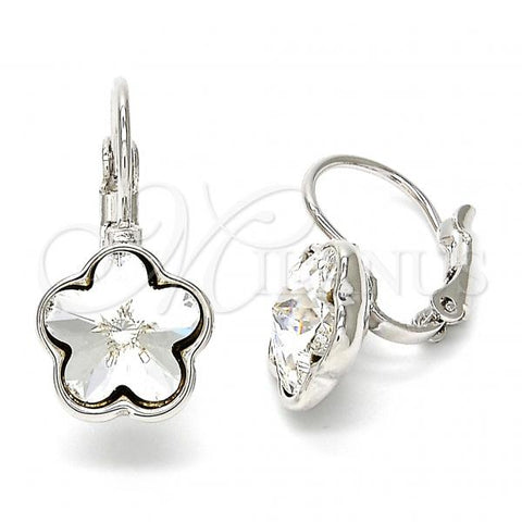 Rhodium Plated Leverback Earring, Flower Design, with Crystal Swarovski Crystals, Polished, Rhodium Finish, 02.239.0012.3