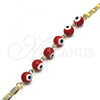 Oro Laminado Fancy Bracelet, Gold Filled Style Evil Eye Design, Red Polished, Golden Finish, 03.63.2071.1.07