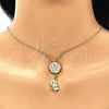 Oro Laminado Fancy Necklace, Gold Filled Style Flower Design, with White Cubic Zirconia, Polished, Golden Finish, 04.347.0005.1.20