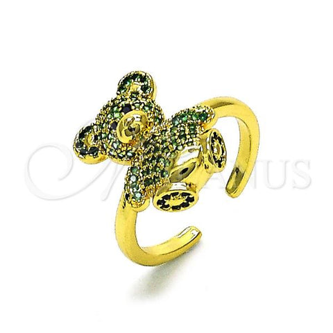 Oro Laminado Multi Stone Ring, Gold Filled Style Teddy Bear Design, with Green and Black Micro Pave, Polished, Golden Finish, 01.341.0112.1