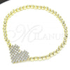 Oro Laminado Fancy Bracelet, Gold Filled Style Expandable Bead and Heart Design, with White Cubic Zirconia, Polished, Golden Finish, 03.299.0030.1.07