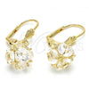 Oro Laminado Dangle Earring, Gold Filled Style Ball Design, with White Cubic Zirconia, Polished, Golden Finish, 5.123.021