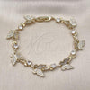 Oro Laminado Fancy Bracelet, Gold Filled Style Butterfly and Leaf Design, with White Micro Pave and White Cubic Zirconia, Polished, Golden Finish, 03.210.0141.08