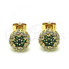 Oro Laminado Stud Earring, Gold Filled Style Flower Design, with Green and White Cubic Zirconia, Polished, Golden Finish, 02.344.0076.2