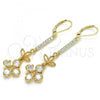 Oro Laminado Long Earring, Gold Filled Style with White Cubic Zirconia, Polished, Golden Finish, 02.210.0247