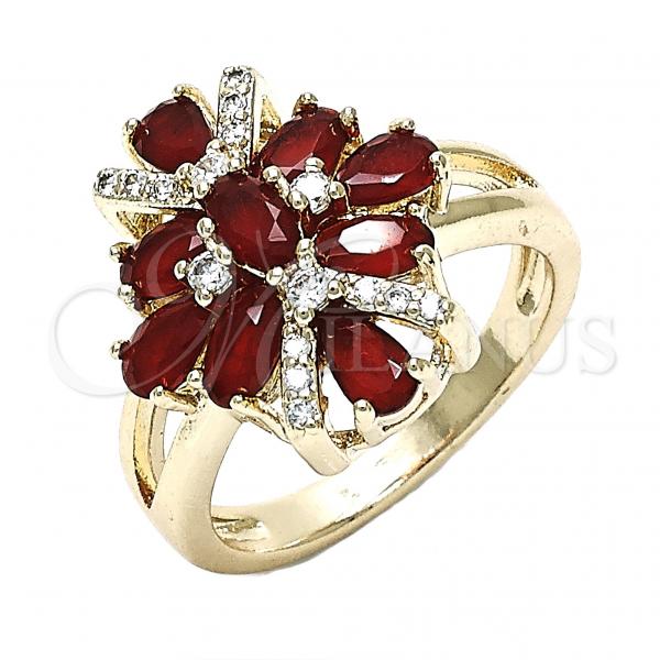 Oro Laminado Multi Stone Ring, Gold Filled Style with Ruby and White Cubic Zirconia, Polished, Golden Finish, 01.210.0099.1.06 (Size 6)