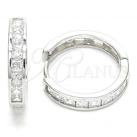 Sterling Silver Huggie Hoop, with White Cubic Zirconia, Polished, Rhodium Finish, 02.286.0006.20