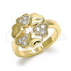 Oro Laminado Multi Stone Ring, Gold Filled Style Heart Design, with White Cubic Zirconia, Polished, Golden Finish, 01.210.0082 (One size fits all)