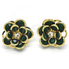 Oro Laminado Stud Earring, Gold Filled Style Flower Design, with Green and White Crystal, Polished, Golden Finish, 02.64.0641.3