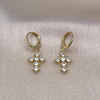 Oro Laminado Dangle Earring, Gold Filled Style Cross Design, with White Cubic Zirconia, Polished, Golden Finish, 02.196.0102