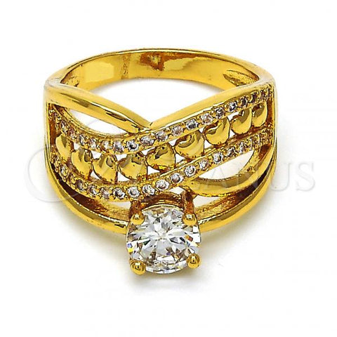 Oro Laminado Multi Stone Ring, Gold Filled Style Heart Design, with White Cubic Zirconia, Polished, Golden Finish, 01.118.0073.08 (Size 8)