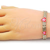 Oro Laminado Fancy Bracelet, Gold Filled Style Heart and Bismark Design, Red Enamel Finish, Golden Finish, 03.331.0220.07