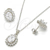 Sterling Silver Earring and Pendant Adult Set, with White Cubic Zirconia, Polished, Rhodium Finish, 10.174.0273