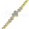 Oro Laminado Fancy Bracelet, Gold Filled Style Heart Design, with White Micro Pave, Polished, Golden Finish, 03.283.0064.08