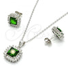 Sterling Silver Earring and Pendant Adult Set, with Green and White Cubic Zirconia, Polished, Rhodium Finish, 10.286.0026.1