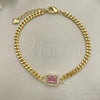 Oro Laminado Fancy Bracelet, Gold Filled Style with Pink Cubic Zirconia and White Micro Pave, Polished, Golden Finish, 03.213.0150.07