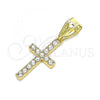 Oro Laminado Religious Pendant, Gold Filled Style Cross Design, with White Crystal, Polished, Golden Finish, 05.253.0132