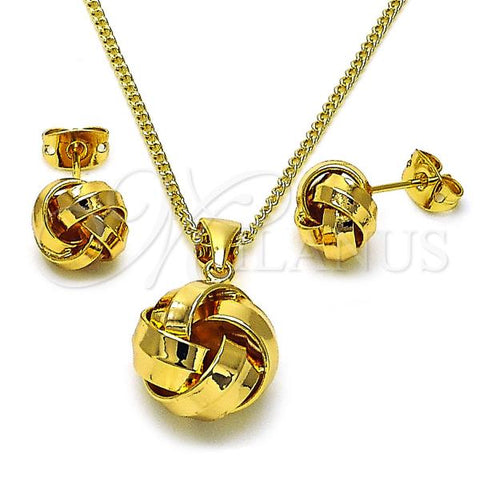 Oro Laminado Earring and Pendant Adult Set, Gold Filled Style Love Knot Design, Polished, Golden Finish, 10.342.0183