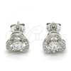 Sterling Silver Stud Earring, with White Cubic Zirconia, Polished, Rhodium Finish, 02.285.0091