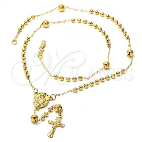 Oro Laminado Thin Rosary, Gold Filled Style Sagrado Corazon de Maria and Crucifix Design, Polished, Golden Finish, 5.211.006.4.24