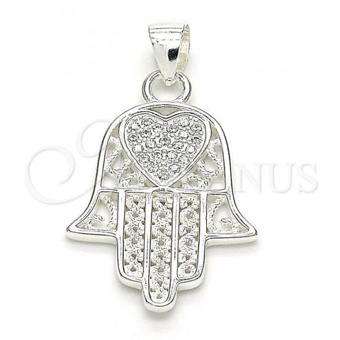 Sterling Silver Fancy Pendant, Hand of God and Heart Design, with White Micro Pave, Polished,, 05.398.0022