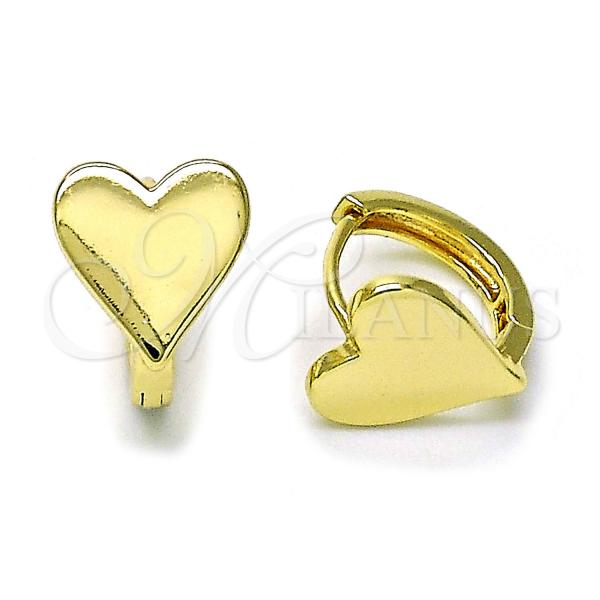 Oro Laminado Huggie Hoop, Gold Filled Style Heart Design, Polished, Golden Finish, 02.213.0721.14