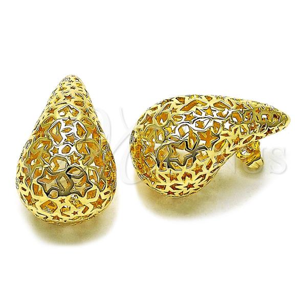 Oro Laminado Stud Earring, Gold Filled Style Teardrop and Hollow Design, Polished, Golden Finish, 02.202.0017